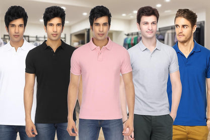 Poly Matte Solid Half Sleeves Mens Polo T-Shirt Pack Of 5